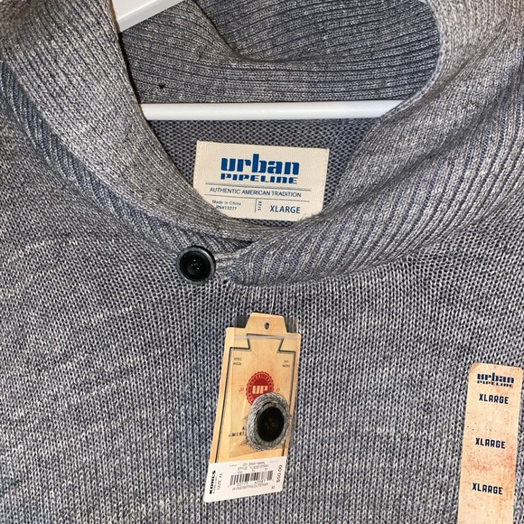 Urban Pipeline Sweater Mens XLARGE Gray 100% Cotton Shawl Collar Button Neck NEW - Picture 2 of 5